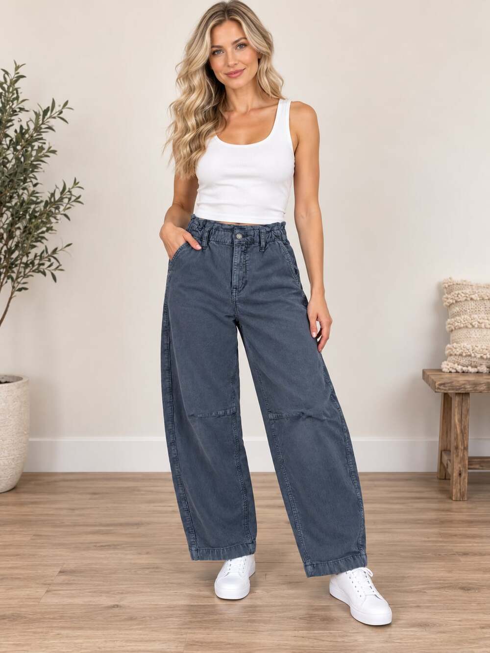American Eagle Corduroy Barrel Pants Gray High Rise Paperbag Waist 000 Regular
